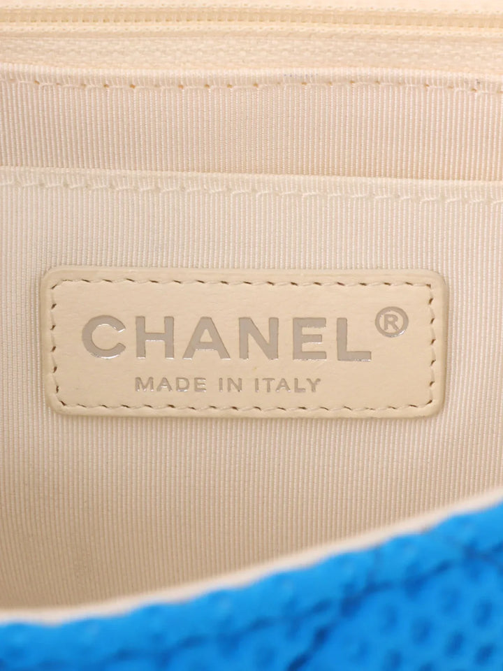 Chanel Around 2009 Made Cotton Patent Combination Turn-Lock Chain Shoulder Bag Blue/Cream