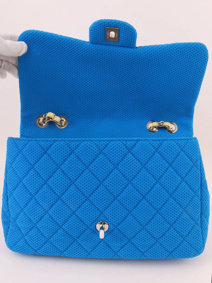 Chanel Around 2009 Made Cotton Patent Combination Turn-Lock Chain Shoulder Bag Blue/Cream