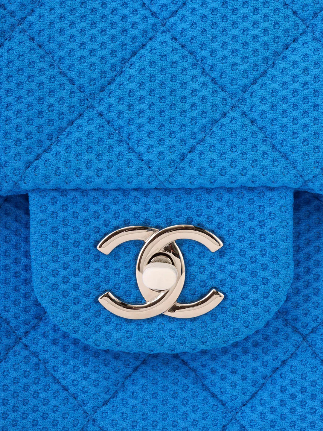 Chanel Around 2009 Made Cotton Patent Combination Turn-Lock Chain Shoulder Bag Blue/Cream