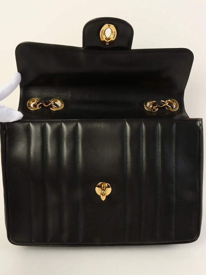 Chanel Around 1995 Made Mademoiselle Stitch Turn-Lock Chain Bag Black