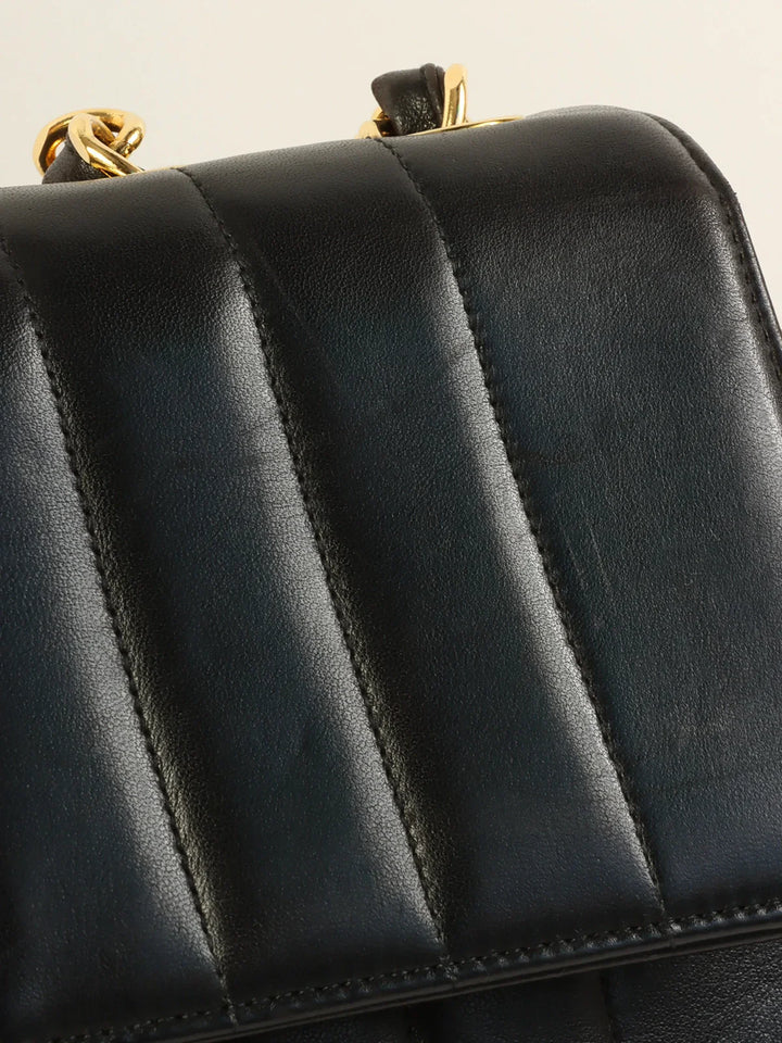 Chanel Around 1995 Made Mademoiselle Stitch Turn-Lock Chain Bag Black