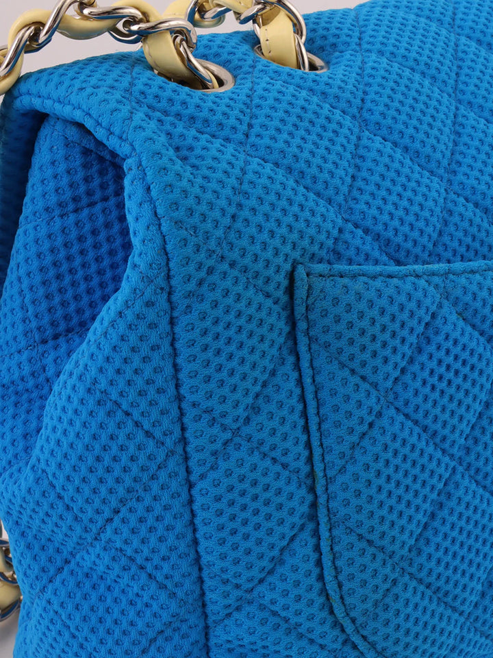 Chanel Around 2009 Made Cotton Patent Combination Turn-Lock Chain Shoulder Bag Blue/Cream