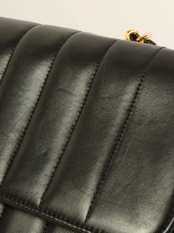 Chanel Around 1995 Made Mademoiselle Stitch Turn-Lock Chain Bag Black
