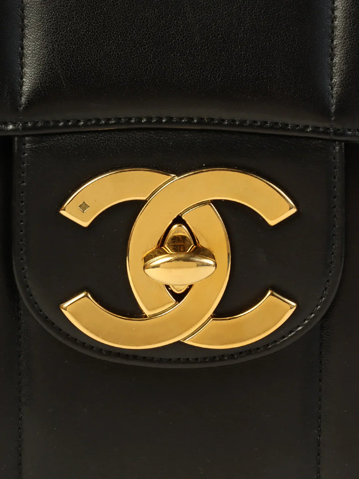 Chanel Around 1995 Made Mademoiselle Stitch Turn-Lock Chain Bag Black