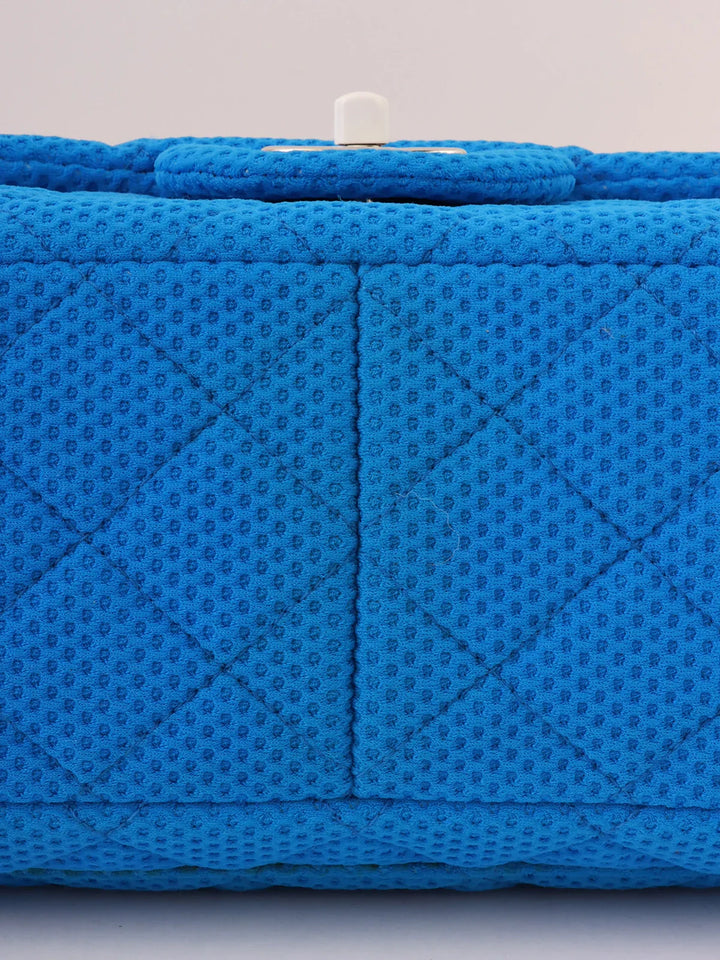 Chanel Around 2009 Made Cotton Patent Combination Turn-Lock Chain Shoulder Bag Blue/Cream