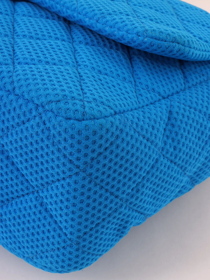 Chanel Around 2009 Made Cotton Patent Combination Turn-Lock Chain Shoulder Bag Blue/Cream