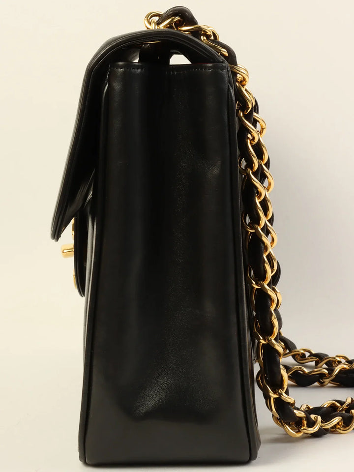 Chanel Around 1995 Made Mademoiselle Stitch Turn-Lock Chain Bag Black