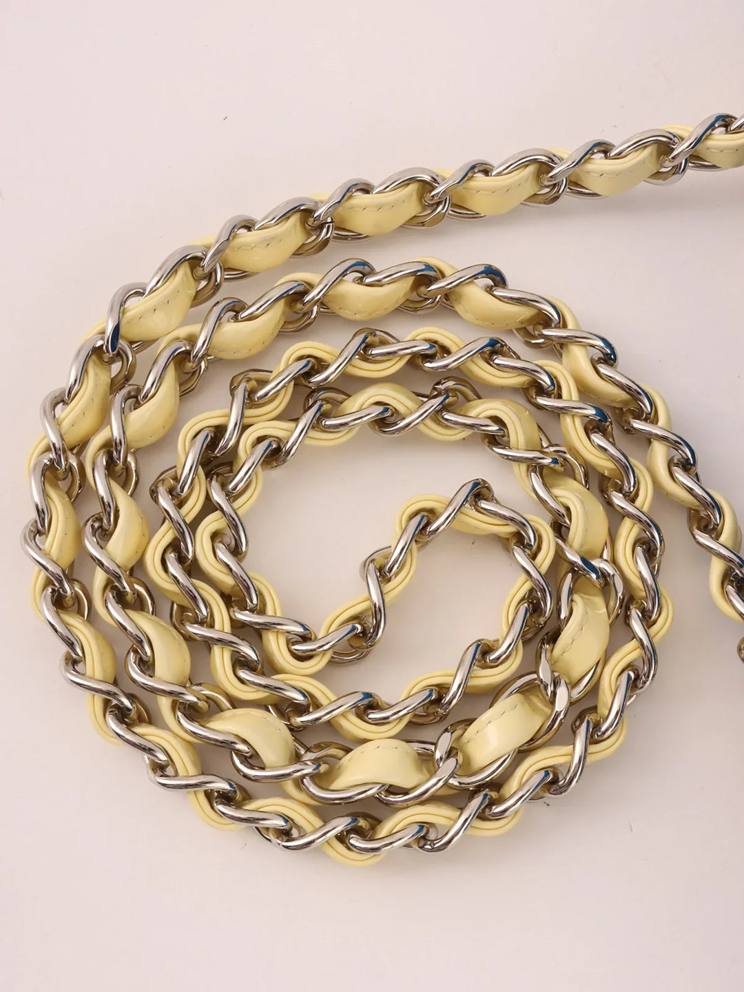 Chanel Around 2009 Made Cotton Patent Combination Turn-Lock Chain Shoulder Bag Blue/Cream