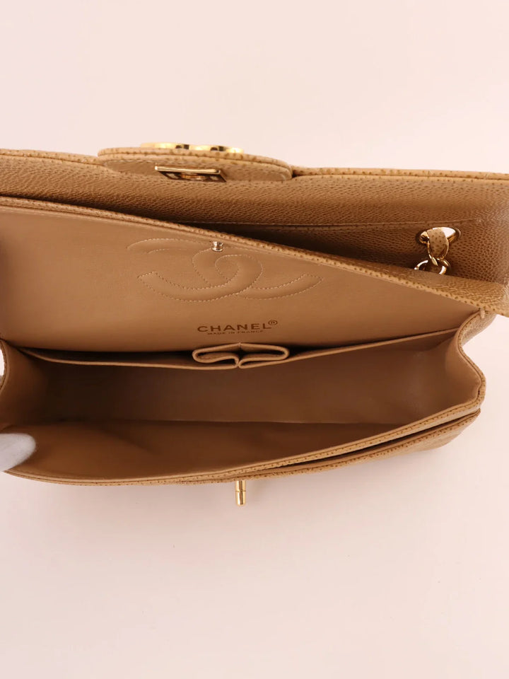 Chanel Around 2001 Made Caviar Skin Classic New Chain Bag 25Cm Beige