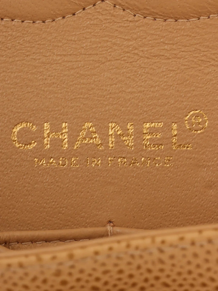 Chanel Around 2001 Made Caviar Skin Classic New Chain Bag 25Cm Beige