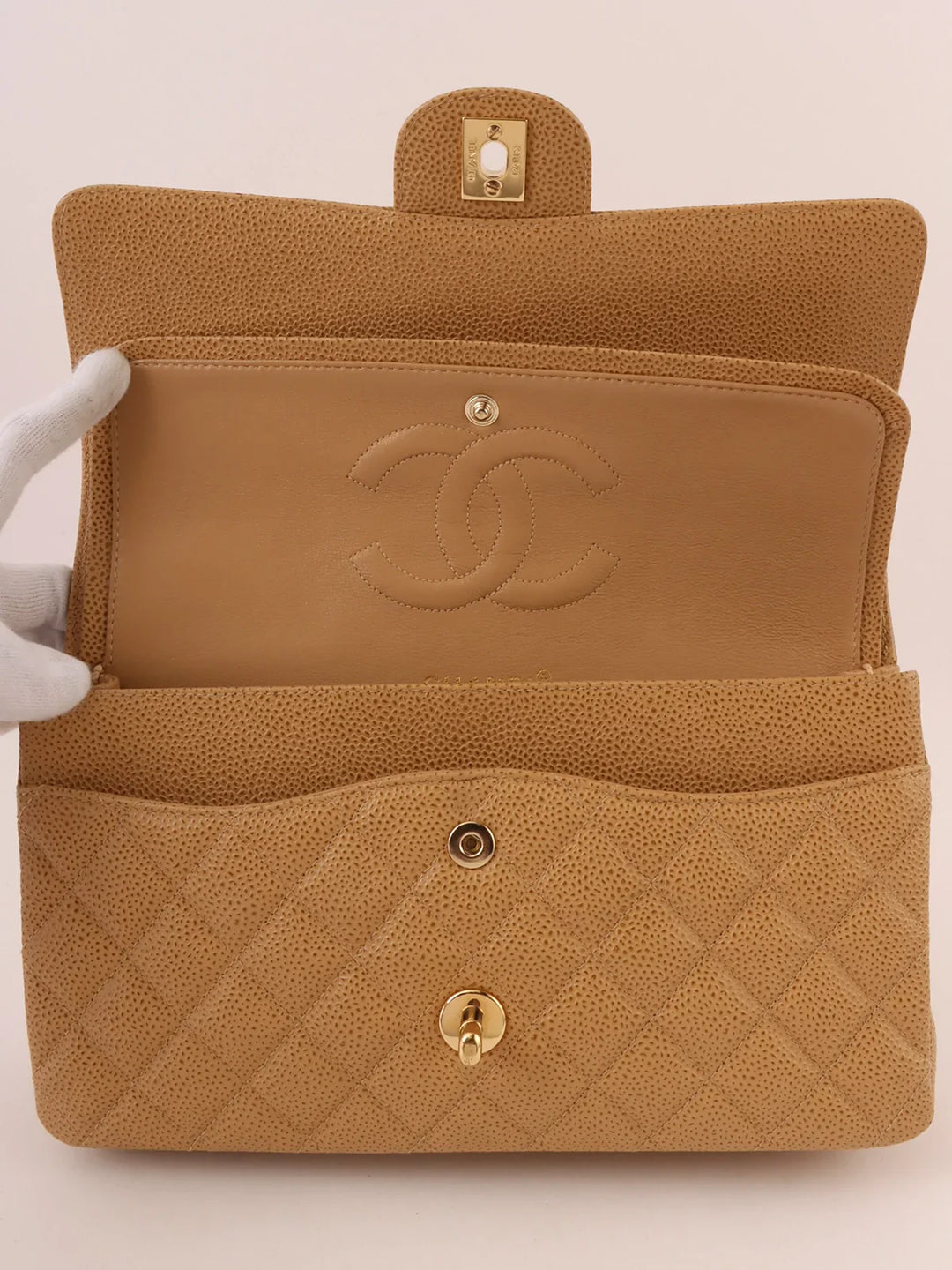 Chanel Around 2001 Made Caviar Skin Classic New Chain Bag 25Cm Beige