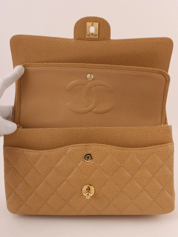 Chanel Around 2001 Made Caviar Skin Classic New Chain Bag 25Cm Beige