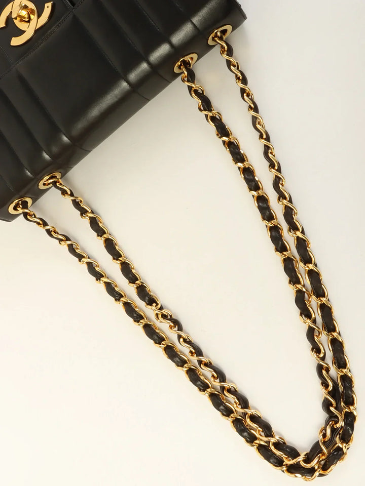 Chanel Around 1995 Made Mademoiselle Stitch Turn-Lock Chain Bag Black