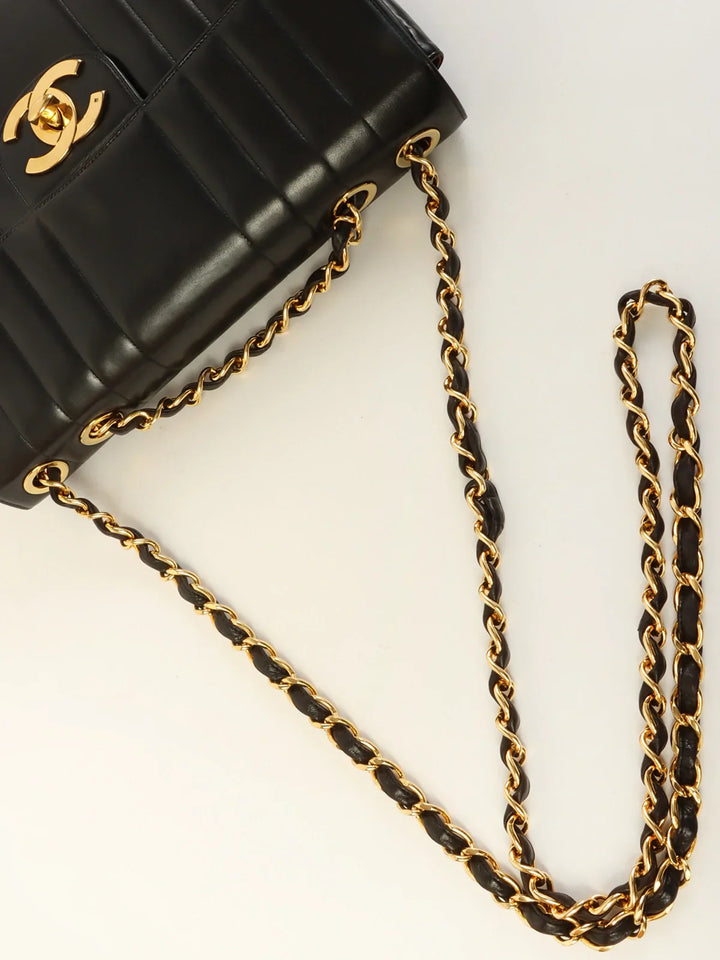 Chanel Around 1995 Made Mademoiselle Stitch Turn-Lock Chain Bag Black
