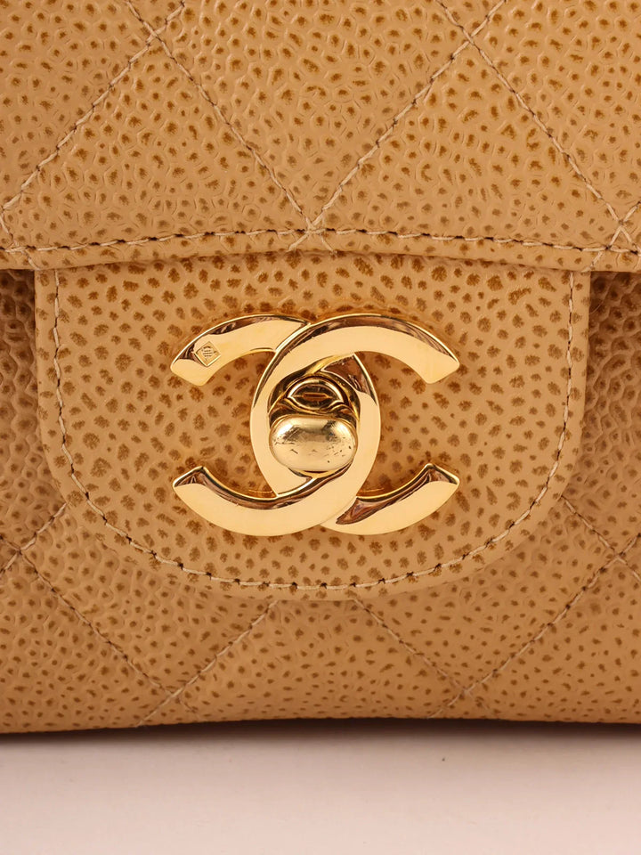 Chanel Around 2001 Made Caviar Skin Classic New Chain Bag 25Cm Beige