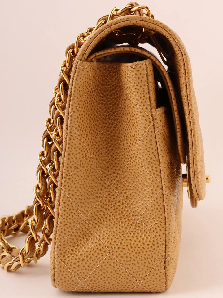 Chanel Around 2001 Made Caviar Skin Classic New Chain Bag 25Cm Beige
