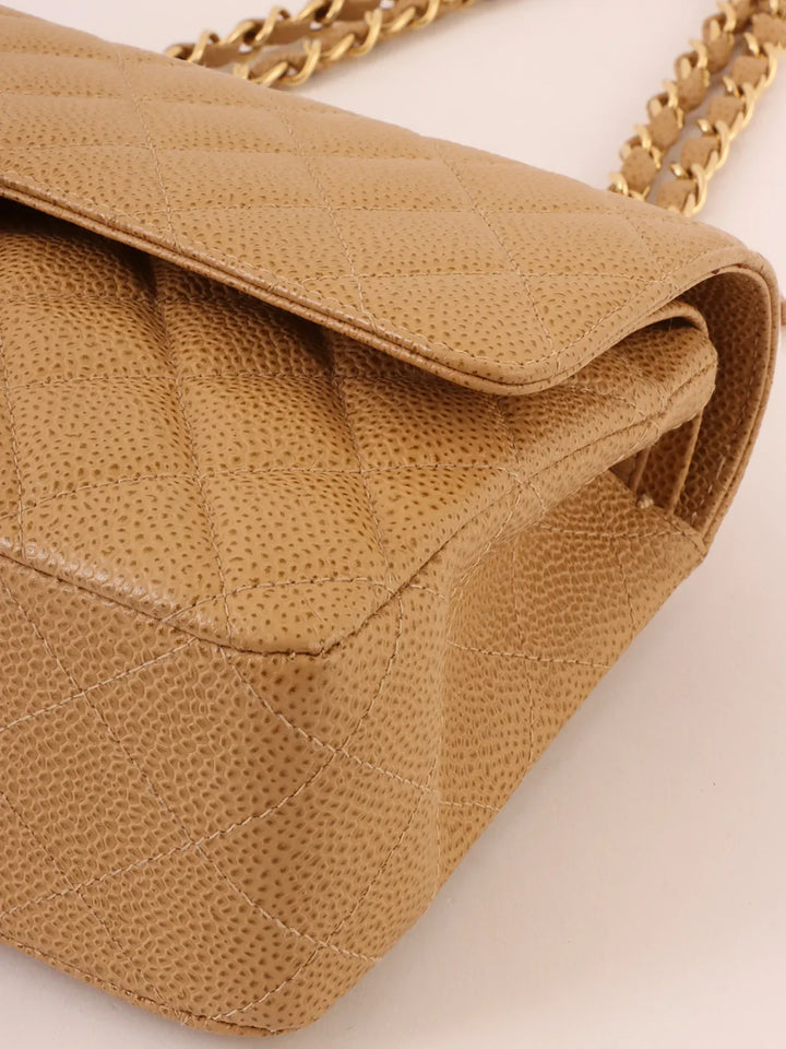 Chanel Around 2001 Made Caviar Skin Classic New Chain Bag 25Cm Beige