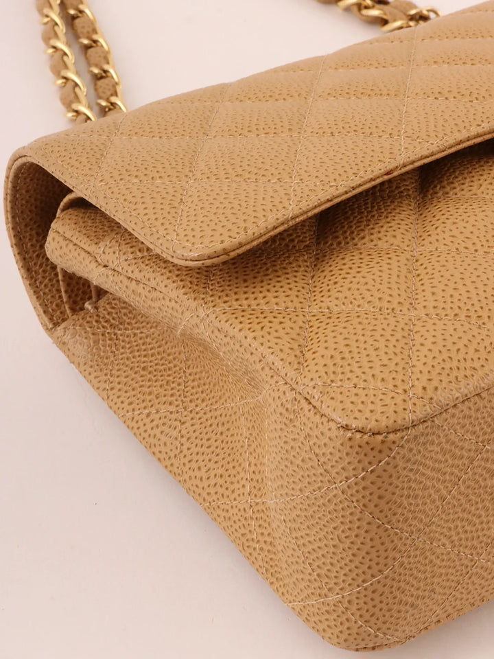 Chanel Around 2001 Made Caviar Skin Classic New Chain Bag 25Cm Beige