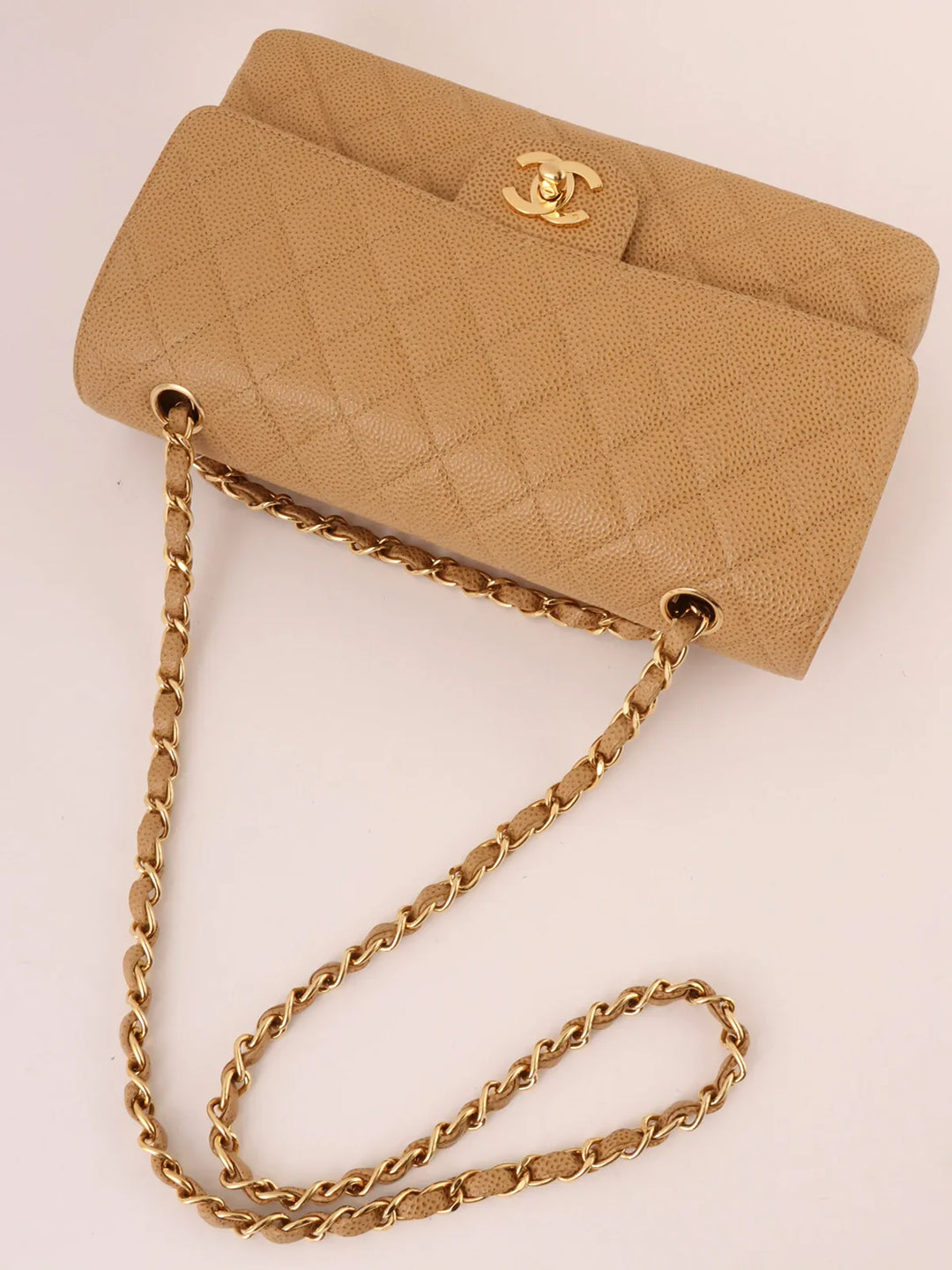 Chanel Around 2001 Made Caviar Skin Classic New Chain Bag 25Cm Beige