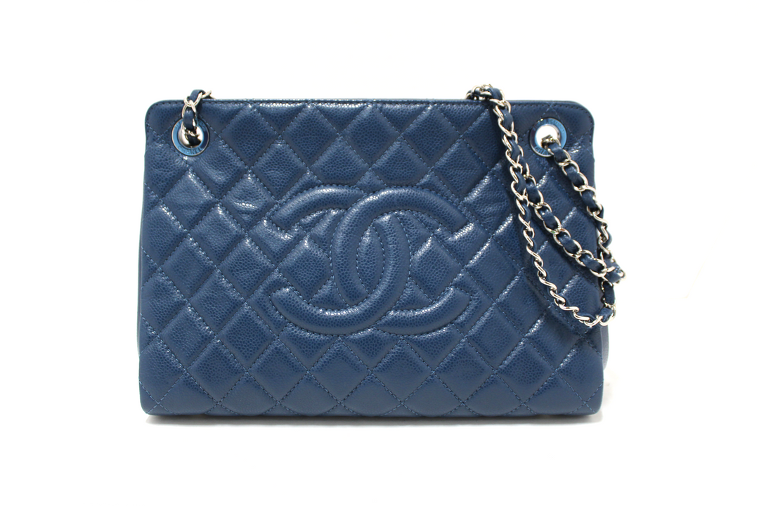 Chanel Quilted Blue Caviar Leather Shopper Shoulder Tote Bag | Italystation.com