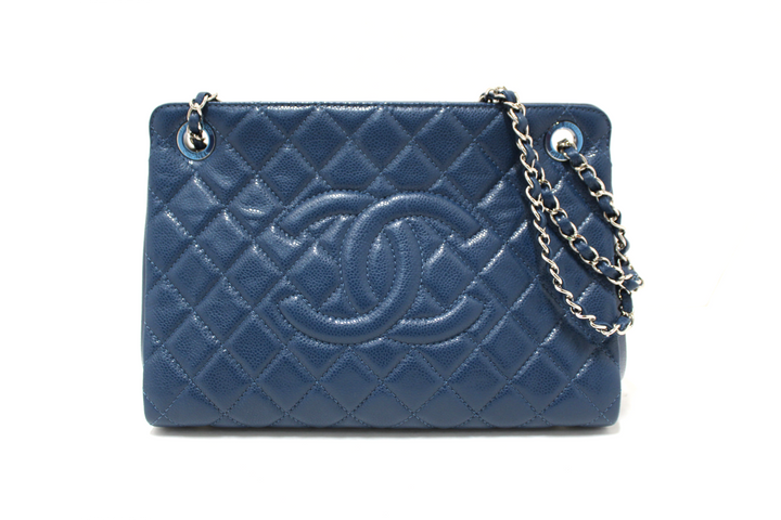 Chanel Quilted Blue Caviar Leather Shopper Shoulder Tote Bag | Italystation.com