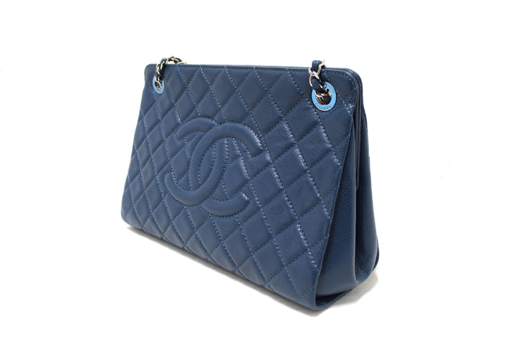 Top Quality Chanel Quilted Blue Caviar Leather Shopper Shoulder Tote Bag