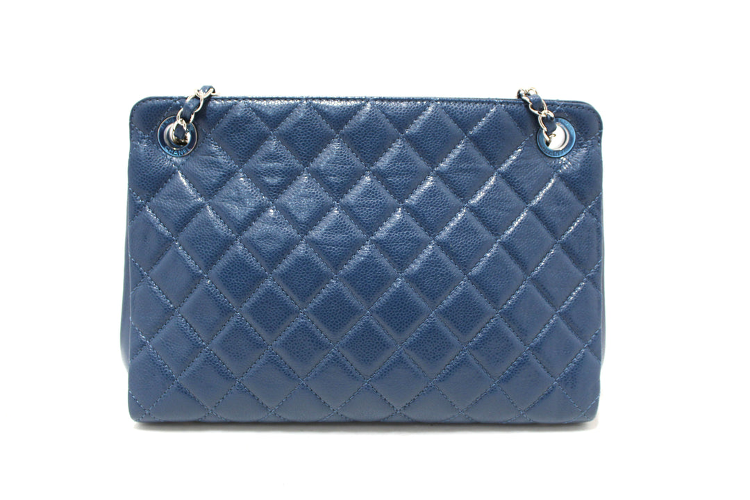 Top Quality Chanel Quilted Blue Caviar Leather Shopper Shoulder Tote Bag