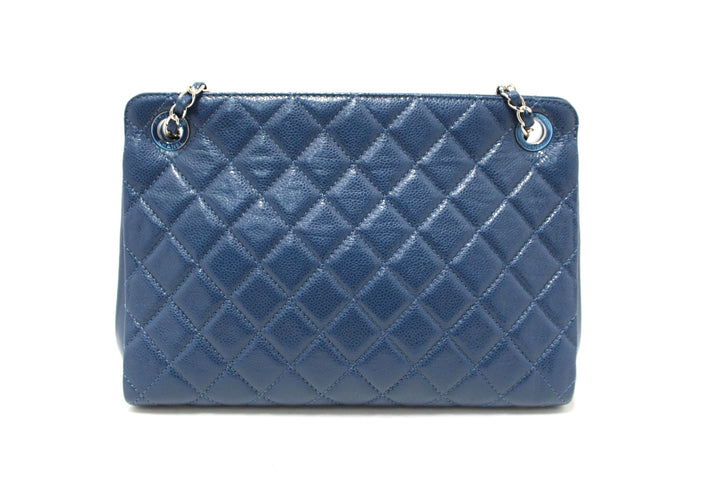 Top Quality Chanel Quilted Blue Caviar Leather Shopper Shoulder Tote Bag