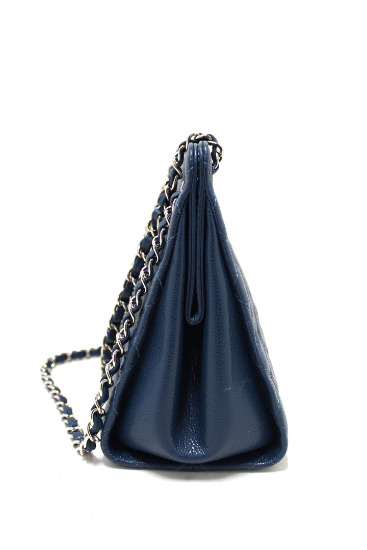 Top Quality Chanel Quilted Blue Caviar Leather Shopper Shoulder Tote Bag