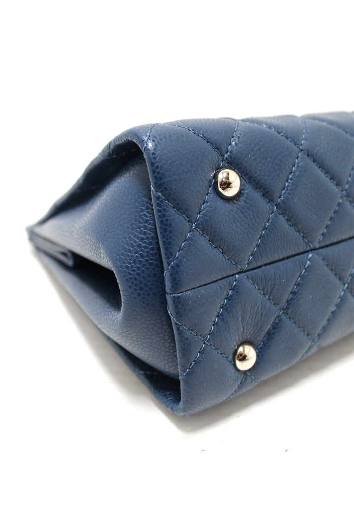 Top Quality Chanel Quilted Blue Caviar Leather Shopper Shoulder Tote Bag