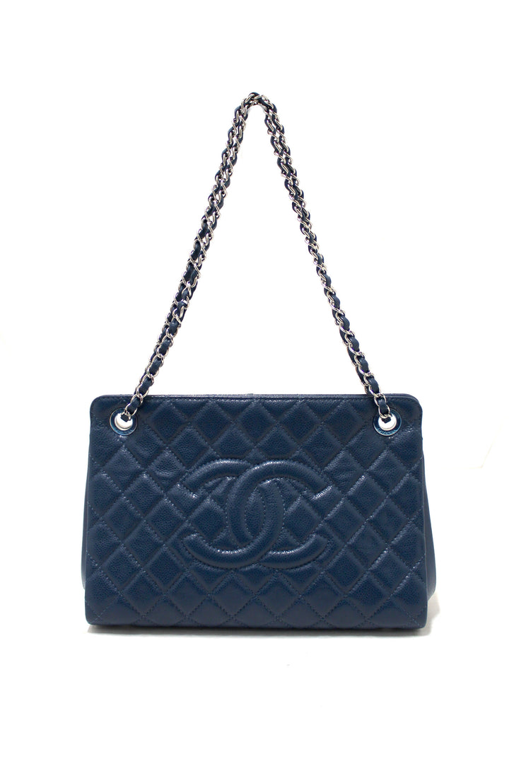 Top Quality Chanel Quilted Blue Caviar Leather Shopper Shoulder Tote Bag