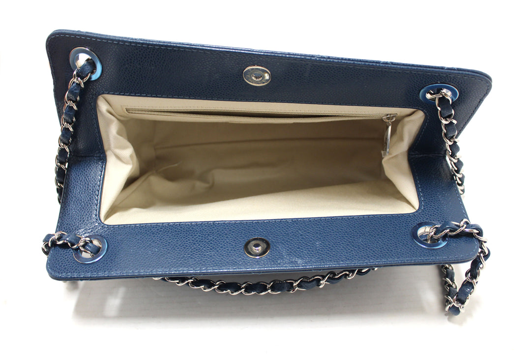 Top Quality Chanel Quilted Blue Caviar Leather Shopper Shoulder Tote Bag