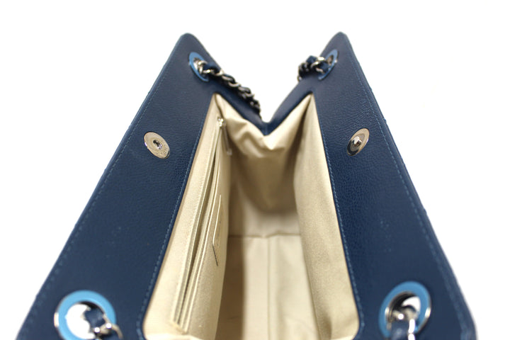 Top Quality Chanel Quilted Blue Caviar Leather Shopper Shoulder Tote Bag