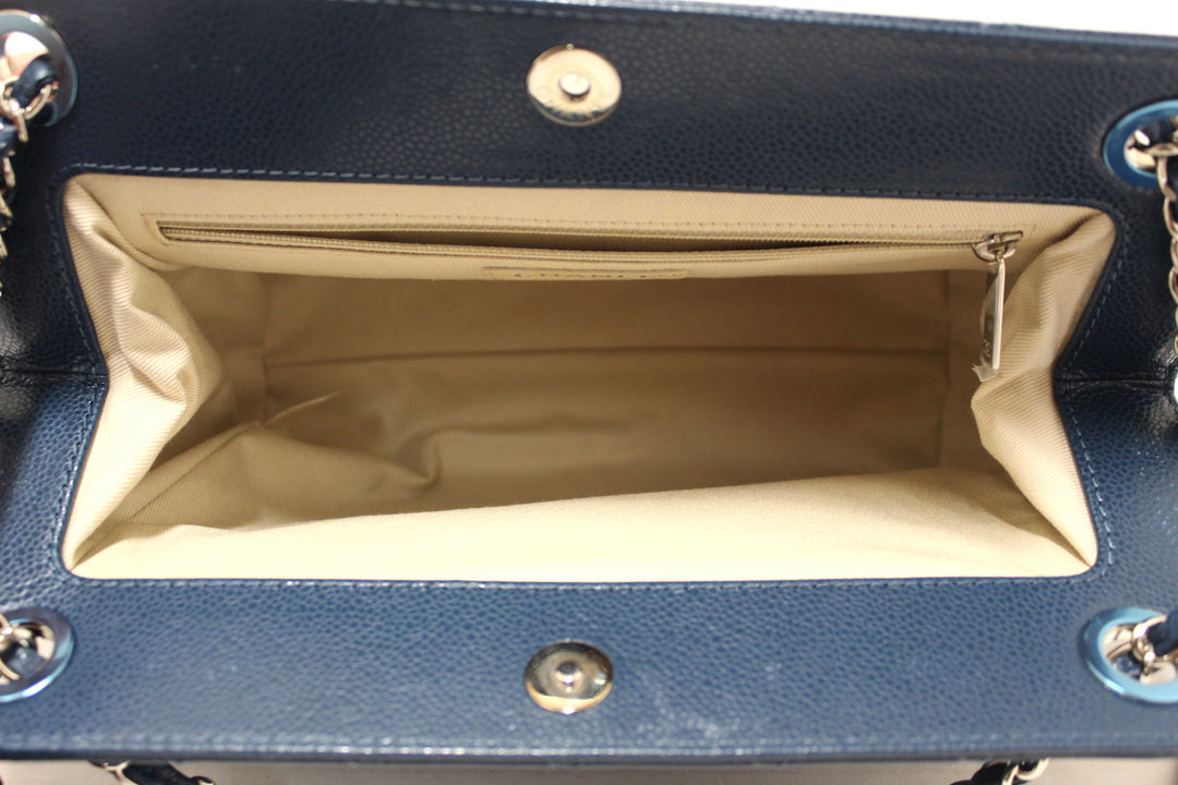 Top Quality Chanel Quilted Blue Caviar Leather Shopper Shoulder Tote Bag