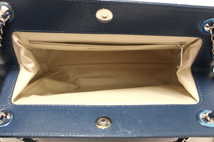 Top Quality Chanel Quilted Blue Caviar Leather Shopper Shoulder Tote Bag