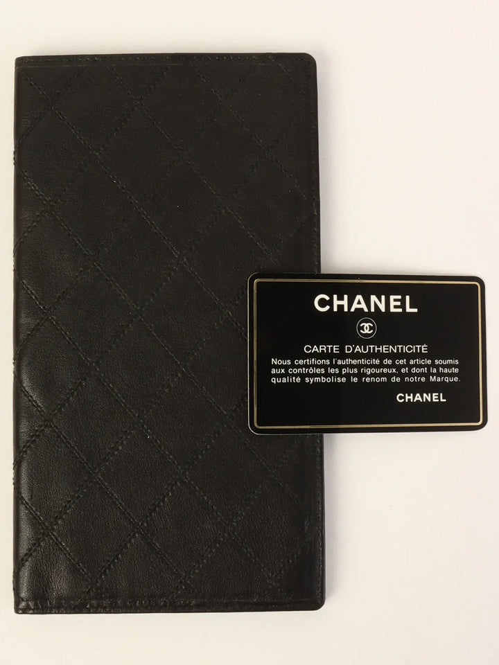 Chanel Around 1990 Made Bicolore Stitch Long Wallet Black