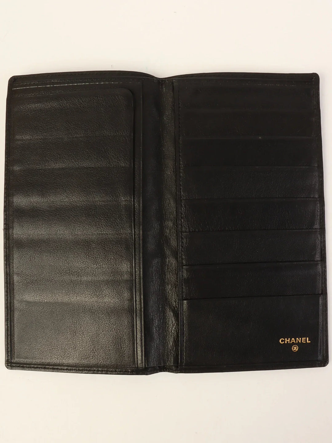 Chanel Around 1990 Made Bicolore Stitch Long Wallet Black
