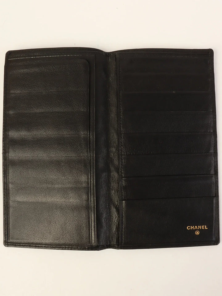 Chanel Around 1990 Made Bicolore Stitch Long Wallet Black