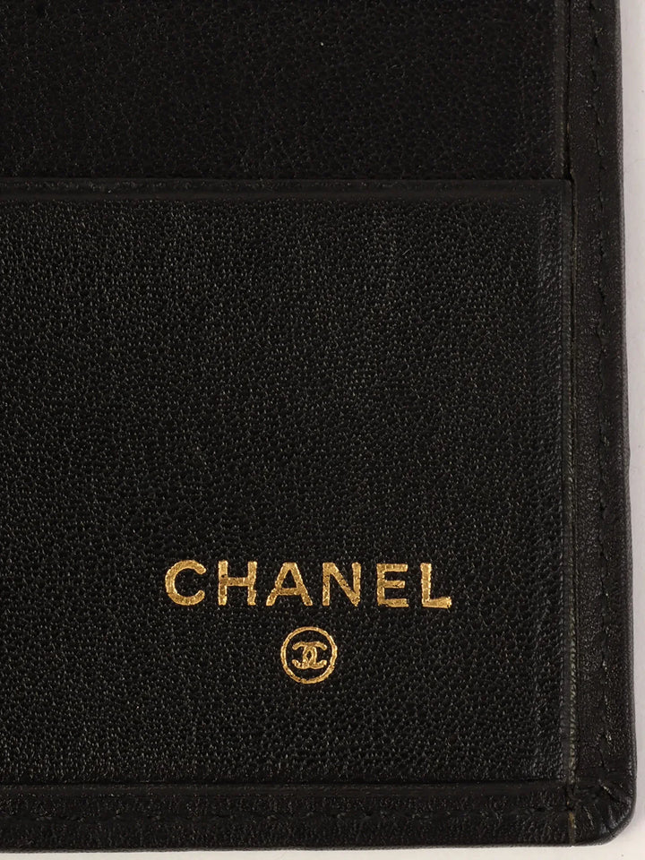 Chanel Around 1990 Made Bicolore Stitch Long Wallet Black