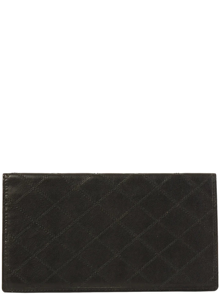 Chanel Around 1990 Made Bicolore Stitch Long Wallet Black