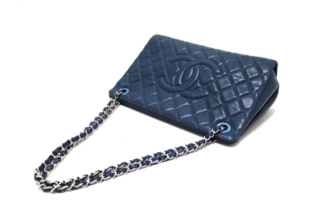 Top Quality Chanel Quilted Blue Caviar Leather Shopper Shoulder Tote Bag
