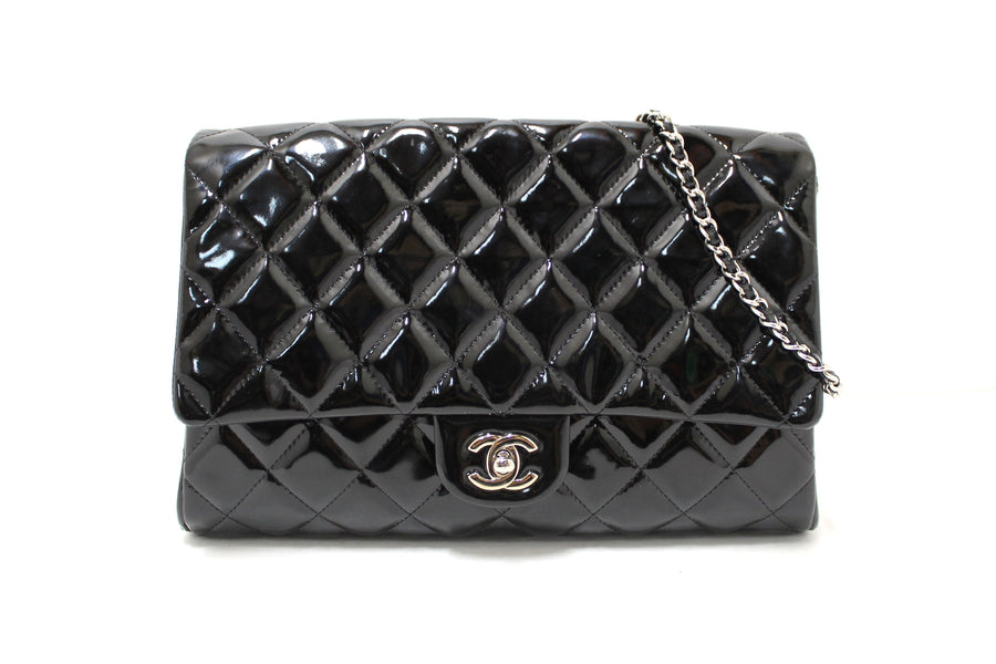 Chanel Classic Quilted Black Patent Leather Flap Shoulder Clutch Bag | Italystation.com