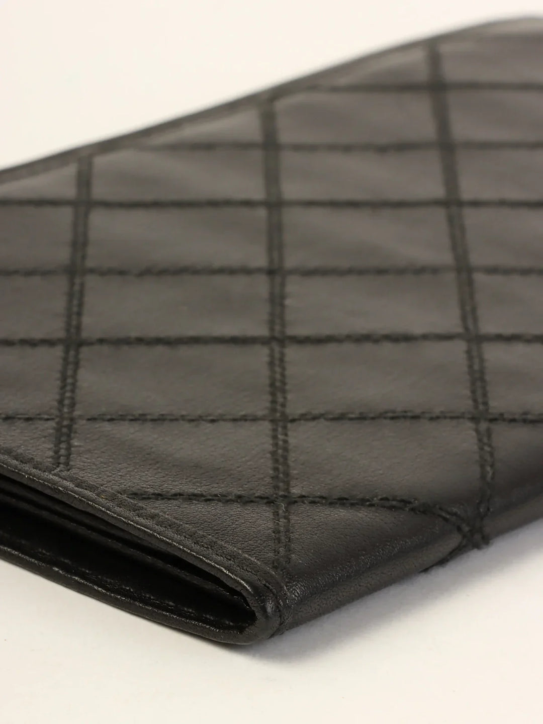 Chanel Around 1990 Made Bicolore Stitch Long Wallet Black
