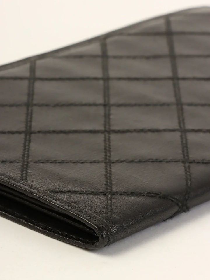Chanel Around 1990 Made Bicolore Stitch Long Wallet Black