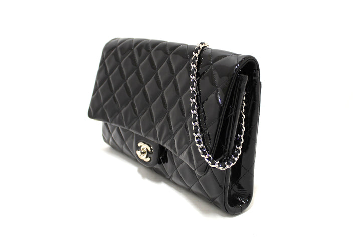 Top Quality Chanel Classic Quilted Black Patent Leather Flap Shoulder Clutch Bag