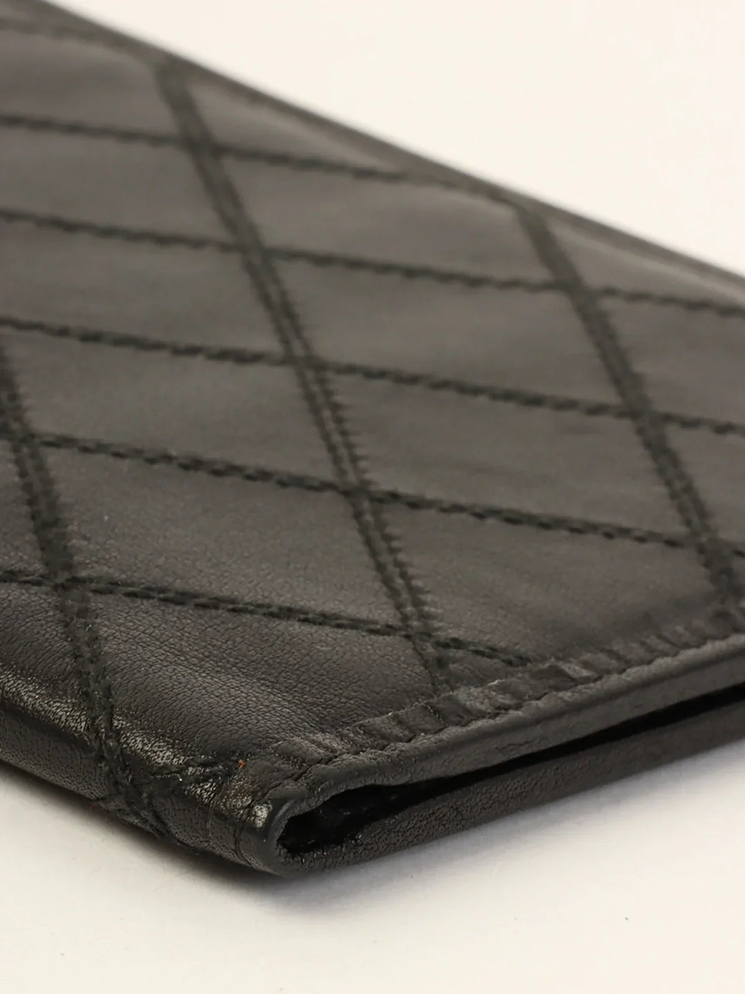 Chanel Around 1990 Made Bicolore Stitch Long Wallet Black