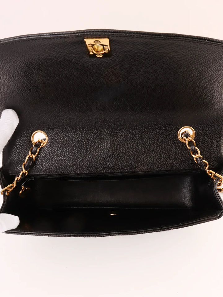 Chanel Around 1995 Made Caviar Skin Diana New Chain Bag 25Cm Black