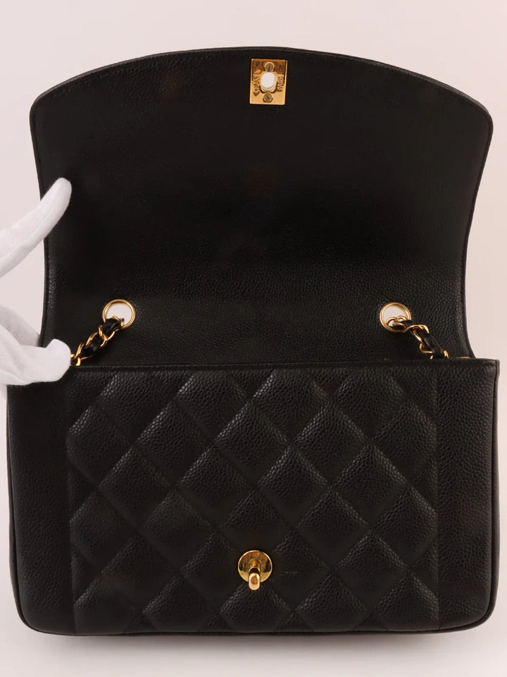Chanel Around 1995 Made Caviar Skin Diana New Chain Bag 25Cm Black