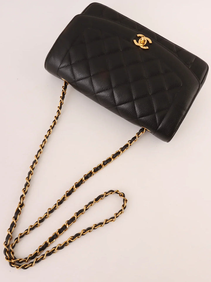 Chanel Around 1995 Made Caviar Skin Diana New Chain Bag 25Cm Black