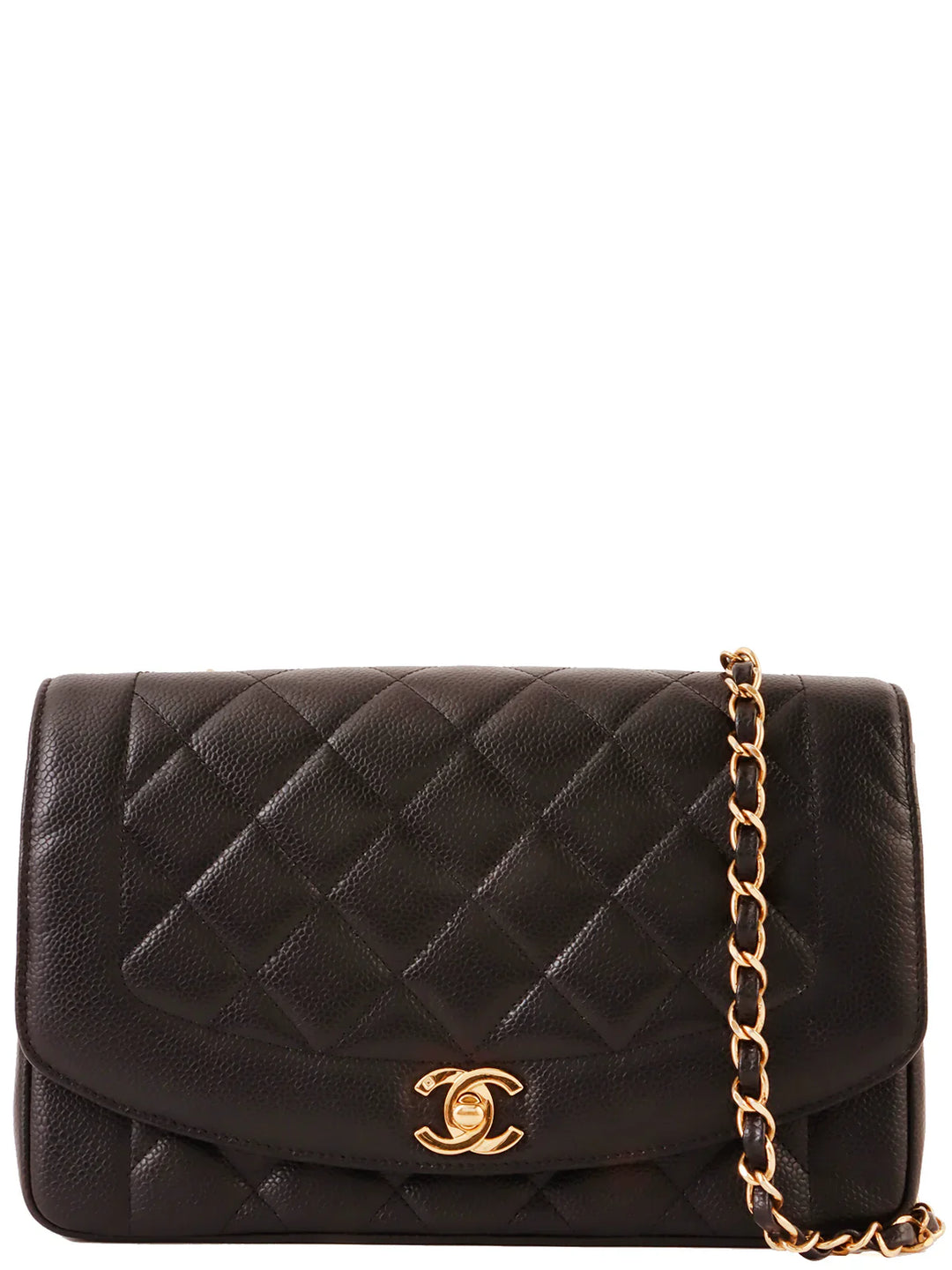 Chanel Around 1995 Made Caviar Skin Diana New Chain Bag 25Cm Black